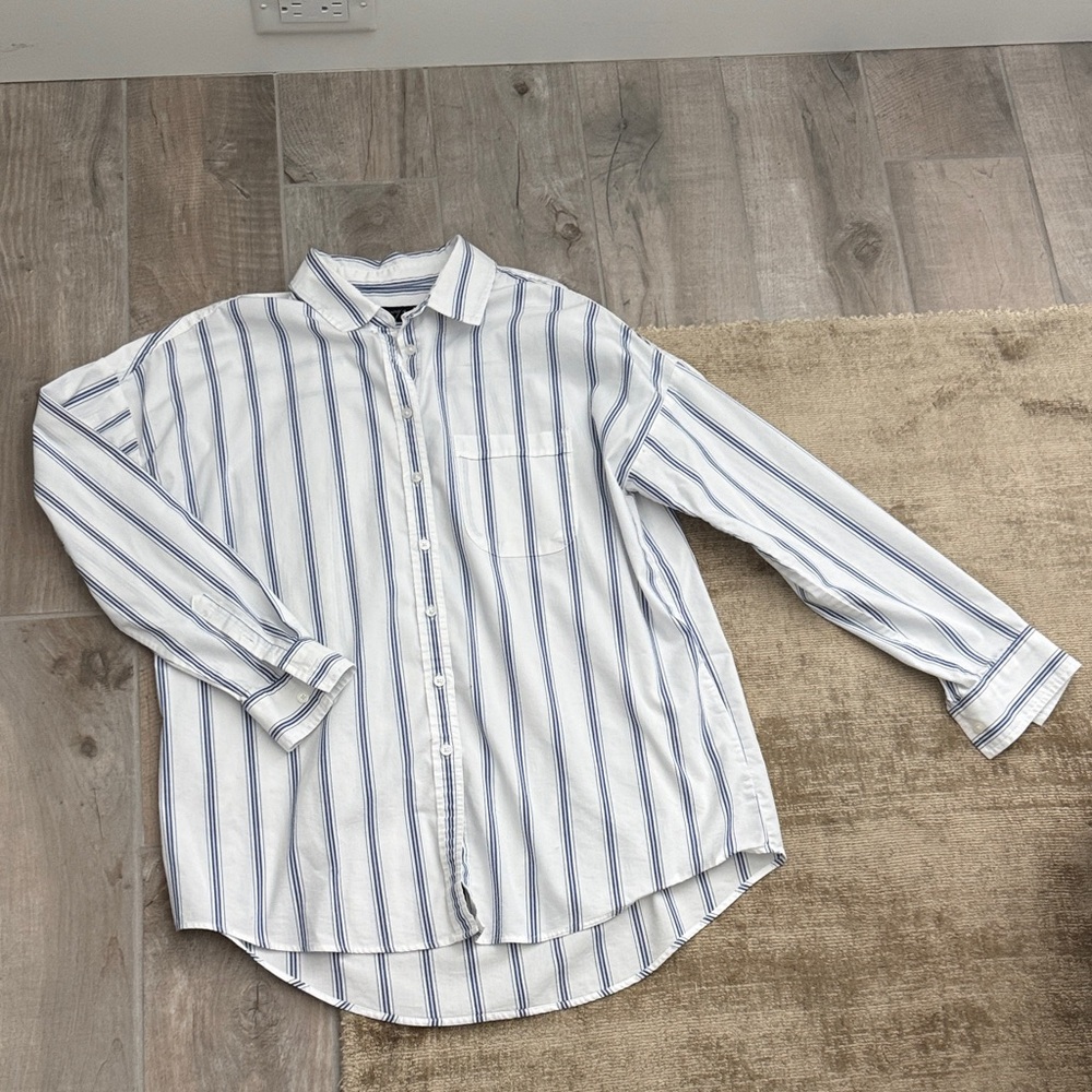 Banana Republic White Shirt with Blue Vertical Stripes